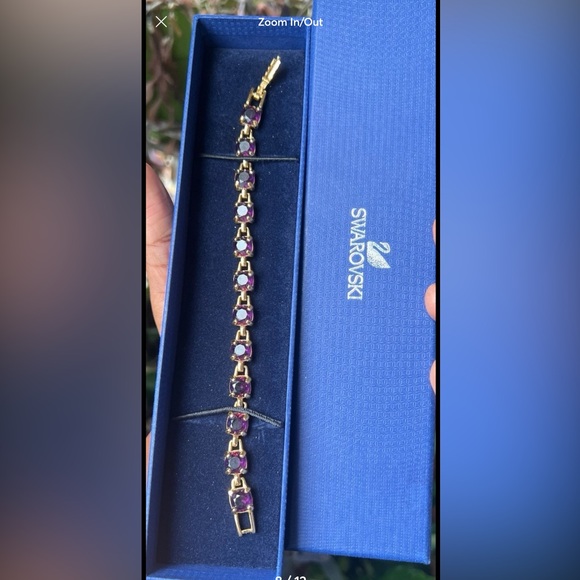 Amethyst Purple 8mm Crystal Swarovski 7" Gold tone Tennis Bracelet - Picture 8 of 12